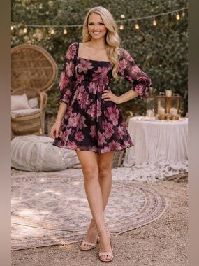 Thirty/Thirty LA Floral Organza Babydoll Dress Sz L